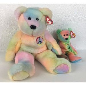 TY Retired Light Pastel Peace Beanie Buddy and Baby